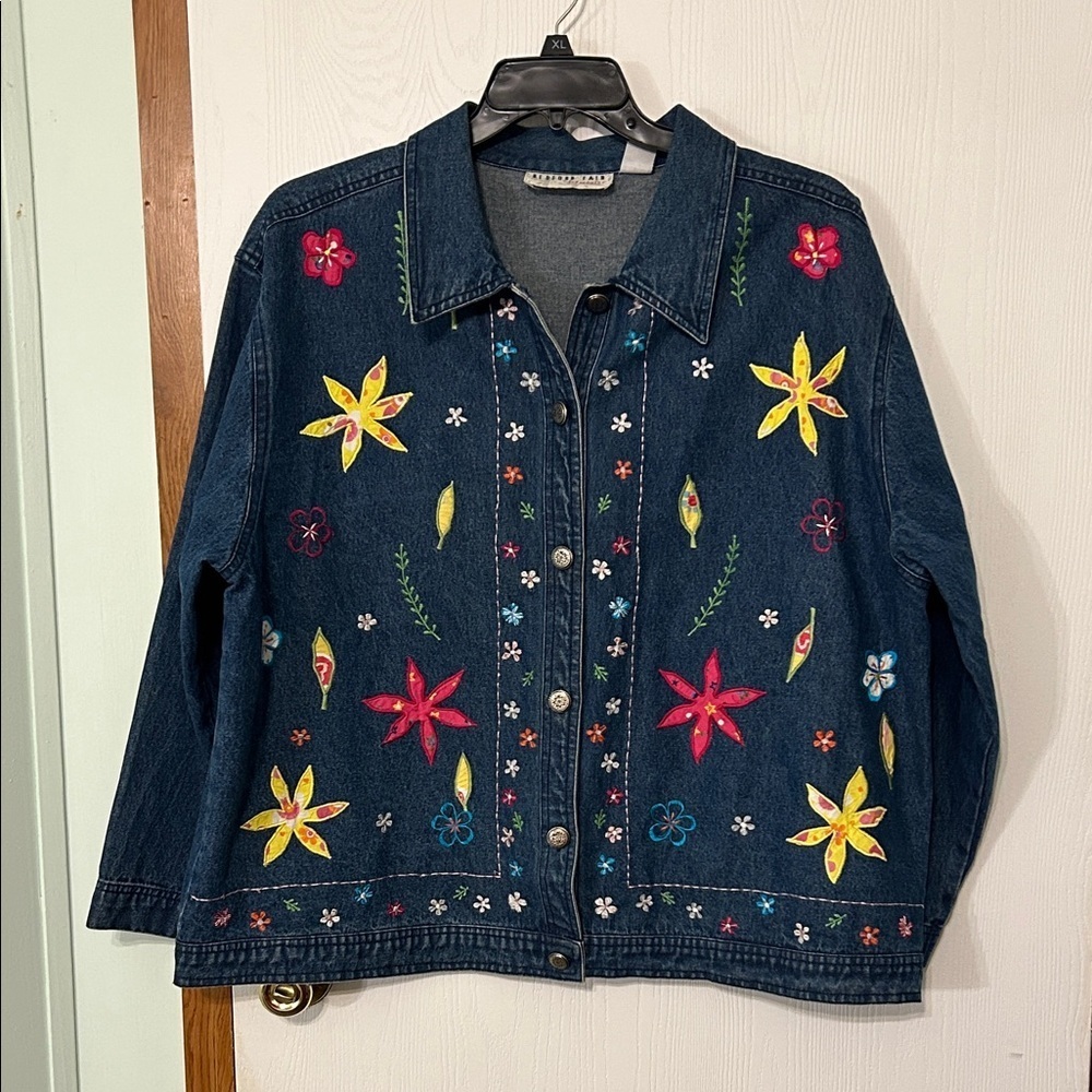 Bedford Fair Women’s Floral Embroidered Denim Jacket Size 2X